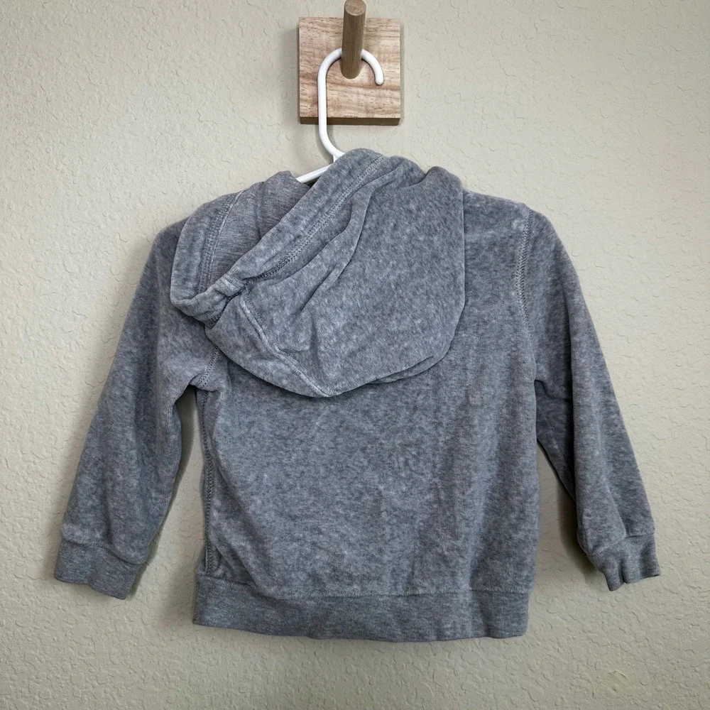 Ralph Lauren Baby Gray Velour Zip Up Hoodie Sweatshirt 18M Pony Logo